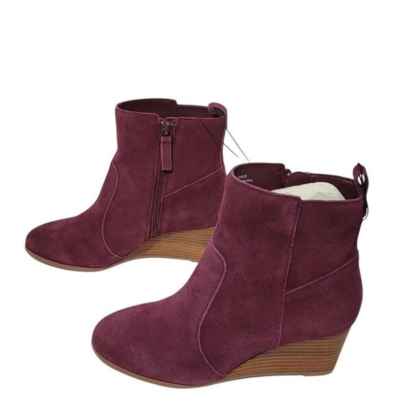 Violet & Red Wedge Heel Ankle Bootie Womens Size 7 Leather Suede Merlot Boot NEW - Picture 6 of 11